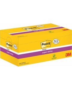 Samolepicí bloček "Super Sticky", žlutá, 76 x 76 mm, 16x 90 listů, 3M POSTIT 7100235021