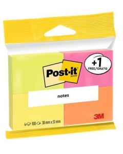 Samolepicí bloček, mix neonových barev, 38 x 51 mm, 4x 100 listů, blistr, 3M POSTIT 7100172321