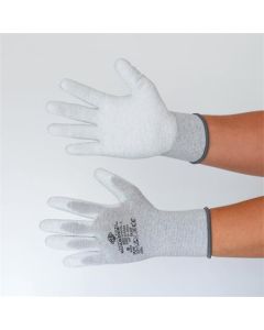 Montážní ESD rukavice, šedo-bílá, pletené, XL, z karbon-polyesteru, PU dlaň, 12 párů, SF0025-10