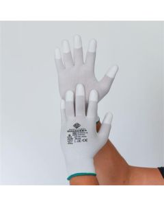 Montážní ESD rukavice, šedo-bílá, pletené, XL, z karbon-polyesteru, PU prsty, 12 párů, SF0026-10
