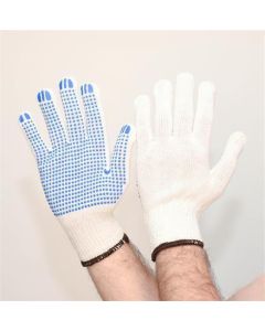 Ochranné rukavice, přírodní bílá, pletené, XL, z bavlny a polyesteru, PVC terčíky, 12 párů, SF0011-1
