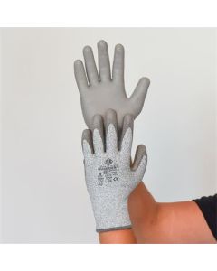 Ochranné rukavice, šedá, HPPE, velikost M, odolné proti proříznutí, PU dlaň, 1 pár, SF0251-8