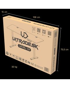 ULTRADESK Herní stůl LEVEL V2 RED, 140x68cm, 72-117cm, elektricky nastavitelná výška
