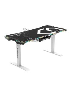 ULTRADESK Herní stůl FORCE SNOW - bílý, 166x70 cm, 66-86 cm, 5 úrovní výšky,s XXL podložkou pod myš, RGB podsvícení