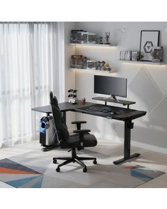 ULTRADESK Herní stůl WINGER - černý, 111x155x60 cm, 75-122 cm, elektricky nastavitelná výška, RGB podsvícení, držák sluchátek i ná
