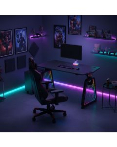 ULTRADESK Herní stůl BOOSTER, 136x70,5 cm, 75 cm, RGB podsvícení, držák sluchátek i nápojů