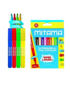 Fixy, sada, 24 ks, omyvatelné, 3 mm, trojhranné, MITAMA 61996