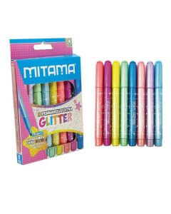 Fixy se třpytkami JUMBO, 8 různých barev, 5 mm, kulaté, MITAMA 62937