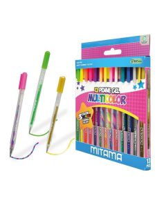 Sada gelových per "Glitter-Fluo-Rainbow", 13ks, 1 mm, MITAMA 63818