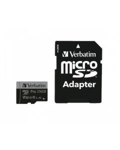 Paměťová karta "PRO“, microSDXC, 256GB, CL10/U3/A2, 100/90 MB/s, adaptér, VERBATIM 47045