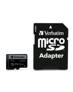 Paměťová karta "PRO", microSDXC, 64GB, CL10/U3, 90/45 MB/s, adaptér, VERBATIM
