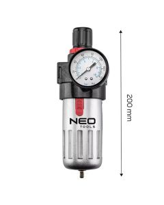 Vypouštěcí filtr s redukčním ventilem 1/2" z z tvrzené oceli, 14-732, vysoká propustnost filtru, NEO TOOLS