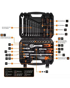 Sada nástrčných klíčů, 10-206, 100 ks, velikost 1/4 a 1/2, kufřík,, NEO TOOLS