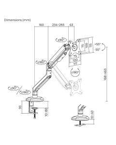 Powerton ERGO VISTA Polohovatelný držák pro monitor, černý, 2-9KG, svorka, 17"- 32", 75x75/100x100