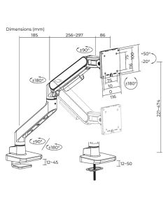 Powerton ERGO MONOA Polohovatelný držák pro monitor, bílý, 2-20KG, svorka, 17"- 49", 75x75/100x100