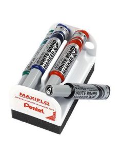 Popisovače na bílou tabuli "Maxiflo", 4 barvy, sada s houbičkou, kuželový hrot, 6 mm, PENTEL MWL5M-4