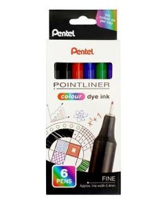 Liner "Pointliner", 6 různých barev, 0,4 mm, sada, PENTEL S40-6