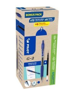 Gelové pero "G-2, Bonus Pack", modrá + náplň, 0,32 mm, stiskací mech., PILOT BL-G2-7-L+BLS-G2-7-L-S1