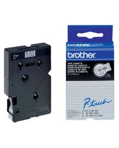 Brother originální páska do tiskárny štítků, Brother, TC-101, černý tisk/průsvitný podklad, laminovaná, 7.7m, 12mm