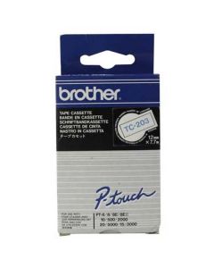 Brother originální páska do tiskárny štítků, Brother, TC-203, modrý tisk/bílý podklad, laminovaná, 7.7m, 12mm
