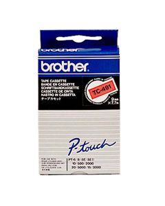 Brother originální páska do tiskárny štítků, Brother, TC-491, černý tisk/červený podklad, laminovaná, 7.7m, 9mm