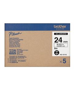 Brother originální páska do tiskárny štítků, Brother, HGE-151, černý tisk/průhledný podklad, 8m, 24mm, 5 ks v balení, cena za bale