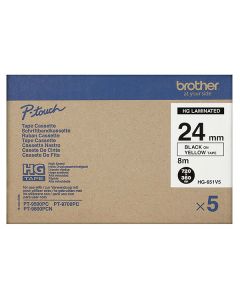 Brother originální páska do tiskárny štítků, Brother, HGE-651, černý tisk/žlutý podklad, 8m, 24mm, 5 ks v balení, cena za balení