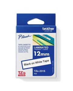 Brother originální páska do tiskárny štítků, Brother, TZE-231S, černý tisk/bílý podklad, laminovaná, 4m, 12mm