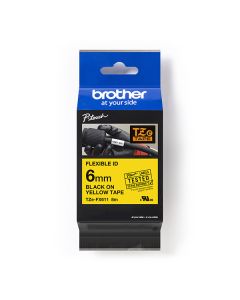 Brother originální páska do tiskárny štítků, Brother, TZE-FX611, černý tisk/žlutý podklad, laminovaná, 8m, 6mm, flexibilní