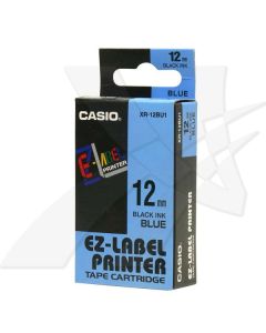 Casio originální páska do tiskárny štítků, Casio, XR-12BU1, černý tisk/modrý podklad, nelaminovaná, 8m, 12mm