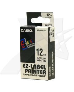 Casio originální páska do tiskárny štítků, Casio, XR-12WE1, černý tisk/bílý podklad, nelaminovaná, 8m, 12mm