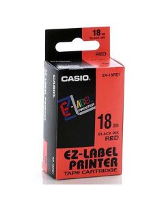 Casio originální páska do tiskárny štítků, Casio, XR-18RD1, černý tisk/červený podklad, nelaminovaná, 8m, 18mm