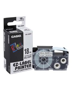Casio originální páska do tiskárny štítků, Casio, XR-18SR1, černý tisk/stříbrný podklad, 18mm