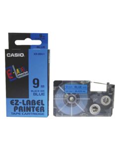 Casio originální páska do tiskárny štítků, Casio, XR-9BU1, černý tisk/modrý podklad, nelaminovaná, 8m, 9mm