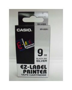 Casio originální páska do tiskárny štítků, Casio, XR-9SR1, černý tisk/stříbrný podklad, nelaminovaná, 8m, 9mm