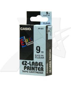 Casio originální páska do tiskárny štítků, Casio, XR-9X1, černý tisk/průhledný podklad, nelaminovaná, 8m, 9mm
