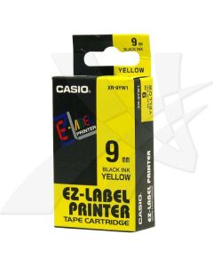 Casio originální páska do tiskárny štítků, Casio, XR-9YW1, černý tisk/žlutý podklad, nelaminovaná, 8m, 9mm