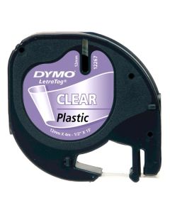 Dymo originální páska do tiskárny štítků, Dymo, 12267, S0721530, černý tisk/průhledný podklad, 4m, 12mm, LetraTag plastová páska
