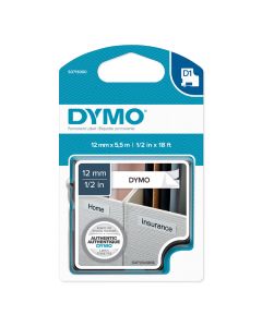 Dymo originální páska do tiskárny štítků, Dymo, 16959, S0718060, černý tisk/bílý podklad, 5.5m, 12mm, D1, speciální - permanentní