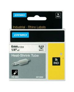Dymo originální páska do tiskárny štítků, Dymo, 18051, S0718260, černý tisk/bílý podklad, 1.5m, 6mm, RHINO plochá smršťovací bužír