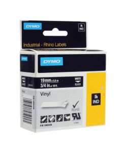 Dymo originální páska do tiskárny štítků, Dymo, 1805436, bílý tisk/černý podklad, 5.5m, 19mm, RHINO vinylová profi D1