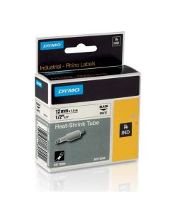 Dymo originální páska do tiskárny štítků, Dymo, 18055, S0718300, černý tisk/bílý podklad, 1.5m, 12mm, RHINO plochá smršťovací buží