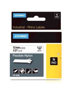 Dymo originální páska do tiskárny štítků, Dymo, 18488, černý tisk/bílý podklad, 3.5m, 12mm, RHINO nylonová flexibilní