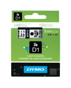 Dymo originální páska do tiskárny štítků, Dymo, 40910, S0720670, černý tisk/transparentní podklad, 7m, 9mm, D1