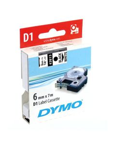 Dymo originální páska do tiskárny štítků, Dymo, 43613, S0720780, černý tisk/bílý podklad, 7m, 6mm, D1