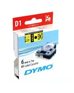 Dymo originální páska do tiskárny štítků, Dymo, 43618, S0720790, černý tisk/žlutý podklad, 7m, 6mm, D1