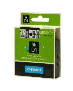 Dymo originální páska do tiskárny štítků, Dymo, 45010, S0720500, černý tisk/průhledný podklad, 7m, 12mm, D1