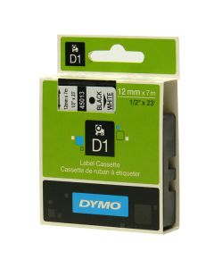 Dymo originální páska do tiskárny štítků, Dymo, 45013, S0720530, černý tisk/bílý podklad, 7m, 12mm, D1