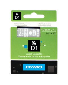 Dymo originální páska do tiskárny štítků, Dymo, 45020, S0720600, bílý tisk/transparentní podklad, 7m, 12mm, D1