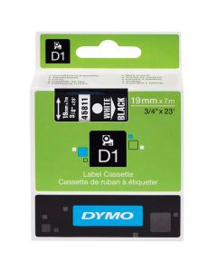 Dymo originální páska do tiskárny štítků, Dymo, 45811, S0720910, bílý tisk/černý podklad, 7m, 19mm, D1